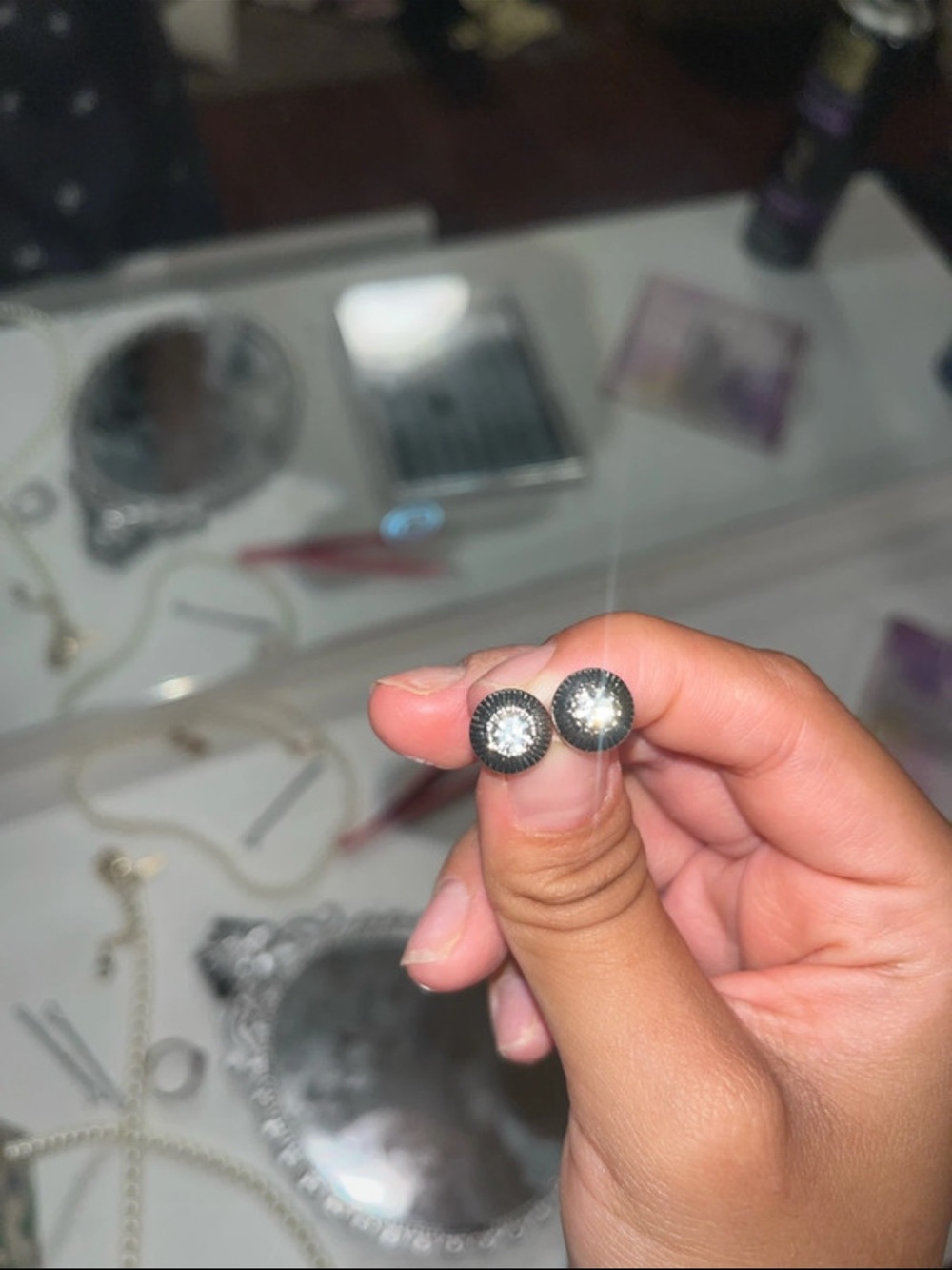 Black and Silver Crystal Round Stud Earrings